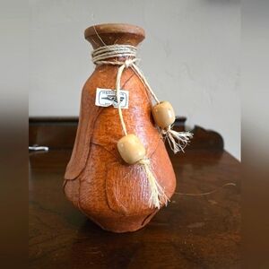 NEW Mexican Pottery leather wrapped vase wood beads